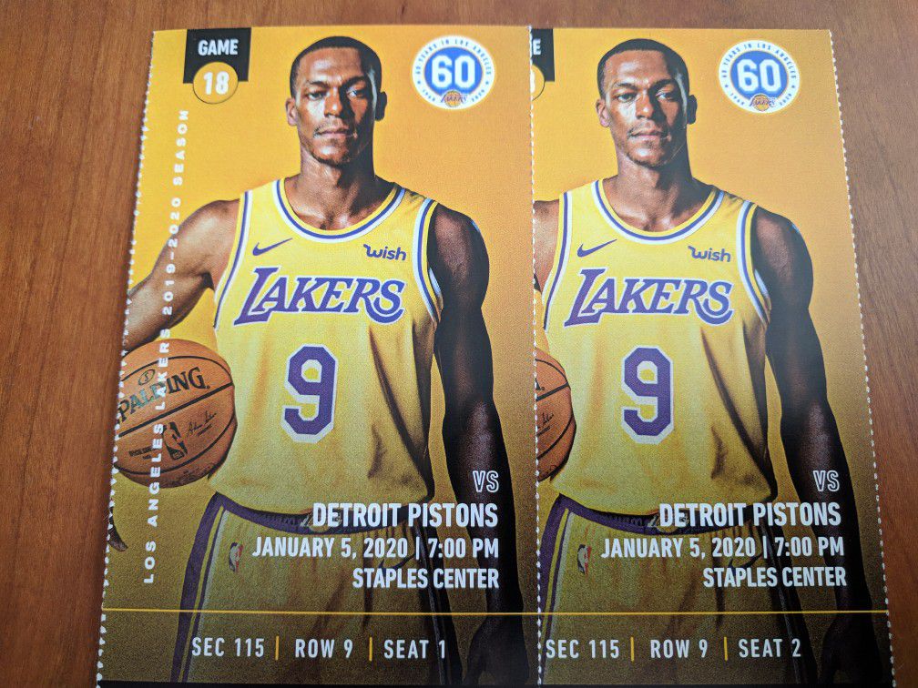 2 tickets Lakers vs. Pistons Section 115, Row 9