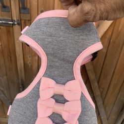 New Small Pink Grey  Harness with 3 Bows