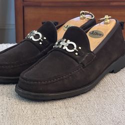Salvatore Ferragamo  GENEVA 2 Chocolate Buc Suede Caffe Calf Men’s Loafers Size 9 EE