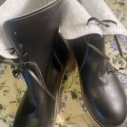 Navy Blue Leather Look Boots With White Fursz 10