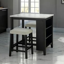 New 3 Pcs Dining Table Faux Marble Top USB. Type C & 2 Stools $279