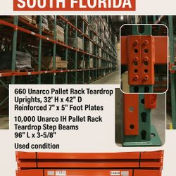 Industrial Teardrop Heavy Duty 660 42”x32’ Uprights 10,000 96” Beams In Stock Warehouse Racking Pallet Position  