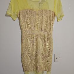 Neon Yellow Crochet Lace Dress M