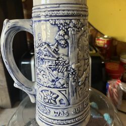 Antique German beer stein made in Holland 8.5” Tall 4.5”  Base