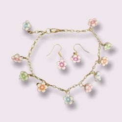 Handmade Floral Anklet With Free Matching Earrings!