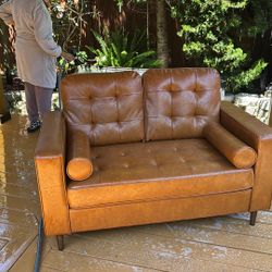 Love Seat Leather Sofa  Brown 
