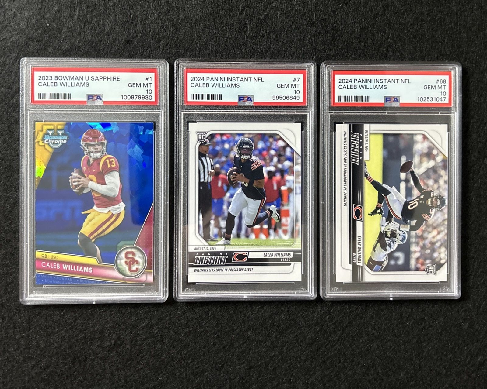 Caleb Williams RC PSA 10 Lot (3) 2023 Bowman Sapphire 2024 Panini Instant Rookie