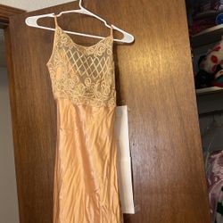 Medium Long Gold Satin Dress