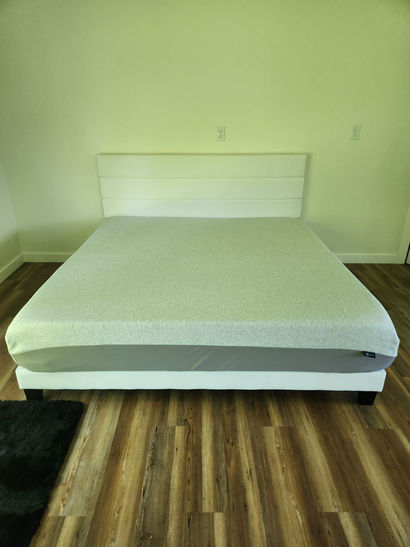 New white velvet king size platform bed, mattress also available med. firm memory foam, staging only