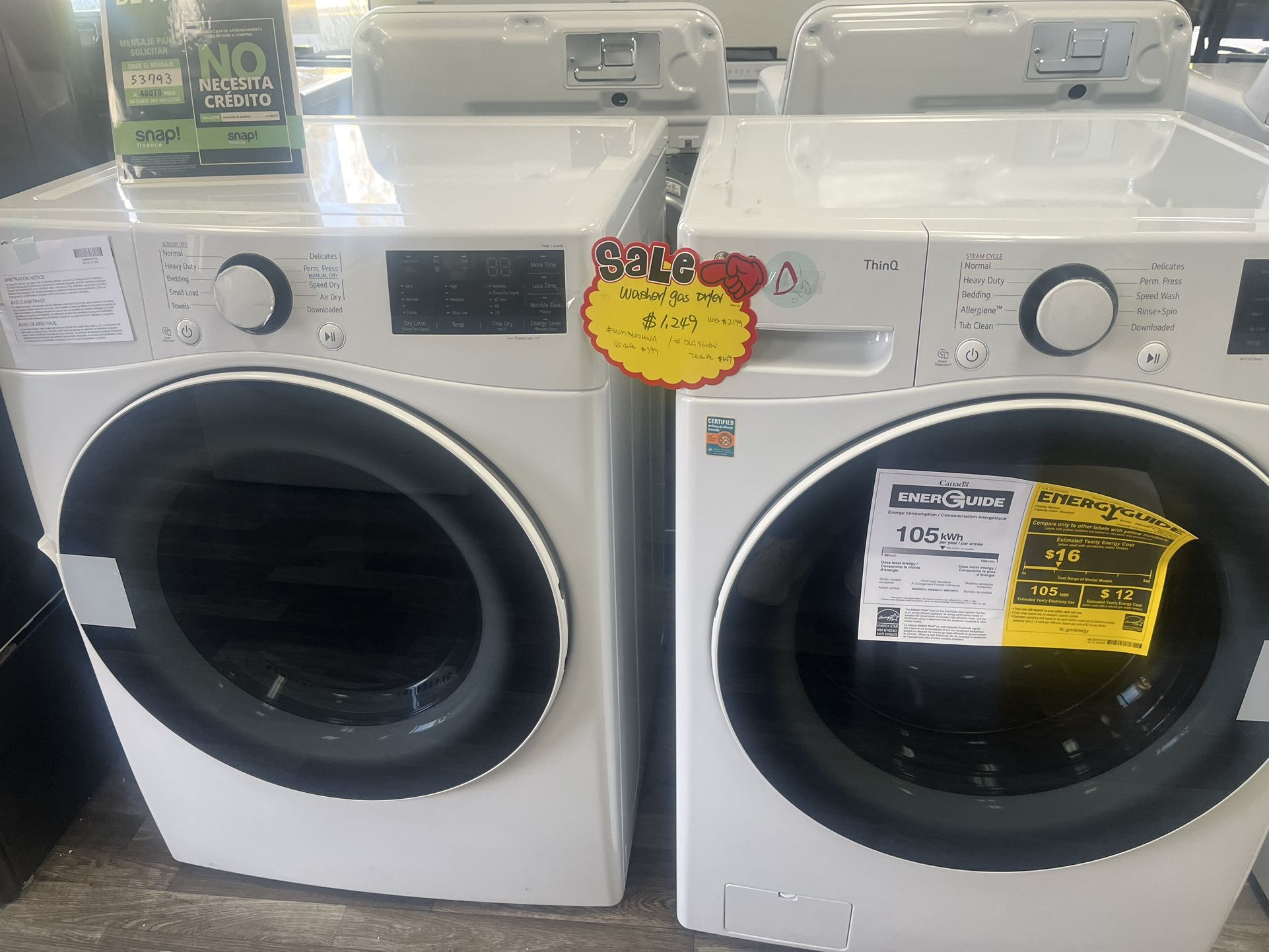 Front  Load  Stackable Washer And Gas Dryer Set On Sale WAS$2200 NOW$1249