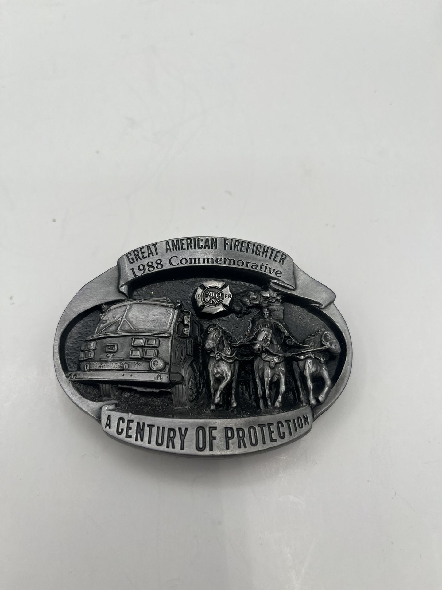 Great American Firefighter 1988 Commemorative A Century Of Protection Belt Buckle 