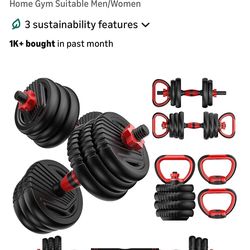 UNNMIY 90LB Adjustable Dumbbell Barbell Kettlebell Set 5-in-1