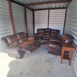Leather Couch Set With Two End Tables