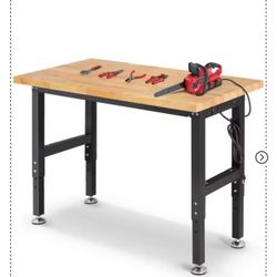 60" 2000Lbs Adjustable Height Work Bench Tool Table with Power Outlet for Garage Use