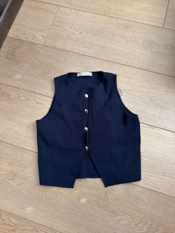 Zara Navy Knit Button-Front Vest