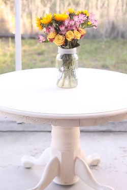 Rustic White Pedestal Table