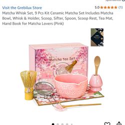 Matcha Whisk Set, 9 Pcs Kit Ceramic Matcha Set Includes Matcha Bowl, Whisk & Holder, Scoop, Sifter, Spoon, Scoop Rest, Tea Mat, Hand Book for Matcha L
