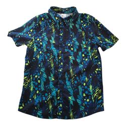 All in Motion Boys L 10/12 Button-Up Shirt Blue Green Tropical Leaf Print