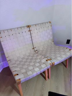 Pair of Mid-Century Modern Woven Strap Lounge Chairs