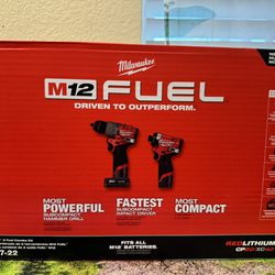 M12 FUEL 12-Volt Lithium-Ion Brushless Cordless Hammer Drill and Impact Driver Combo Kit w/2 Batteri