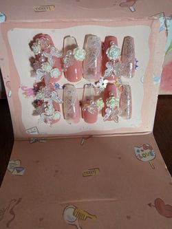 Handmade Press-On Nails with 3D Floral Bow Design