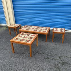 Mid Century Modern Danish Teak And Ceramic Coffee And Side Tables