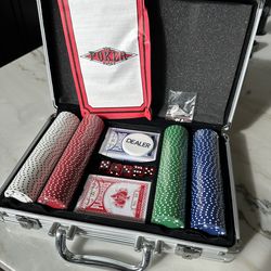 Poker set with chips, cards, dice