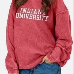 Indiana University Hoosiers Vintage Red Corded Crew Pullover For Women