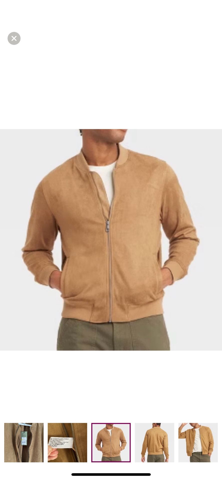 NWT Men's Goodfellow & Co Tan faux Suede Bomber Jacket 