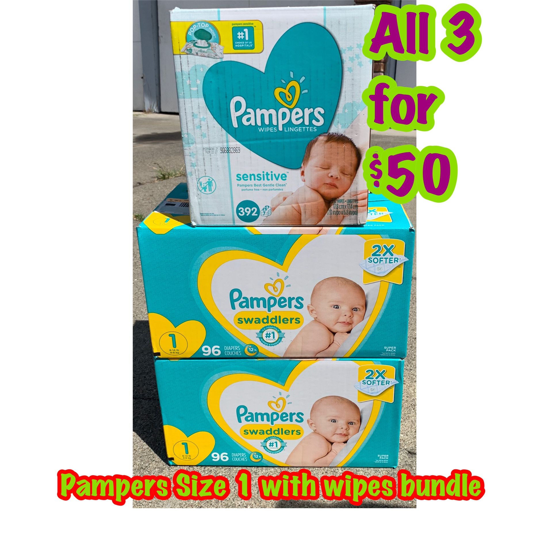 pampers size 1 diapers with wipes bundle