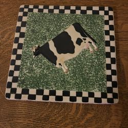 Sakura By Oneida Warren Kimble Trivet Tile Raised Cow 7 1/4” In Square VTG