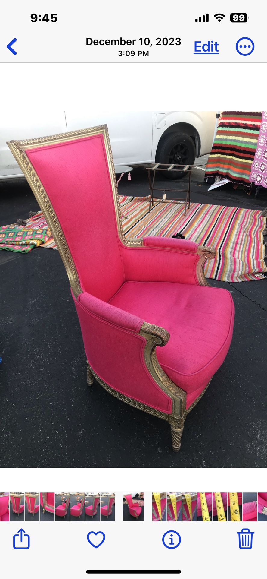 Amazing French Vintage Barbie Core Hot Pink Natural Silk Upholstered Throne Chair  