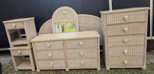 Nautical Coastal Wicker Bedroom Set