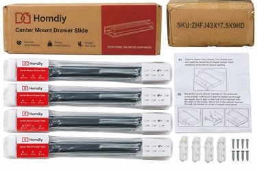 Homdiy 16” Center Mount Drawer Slides Ball Bearing Undermount 4 Pack