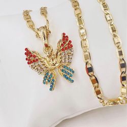 Mariposa y Cadena 18”chapado en orò 14k/Butterfly and Chain 18 ”gold plated 14k