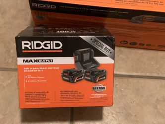 2x Rigid 18V MAX Output 4.0 Ah Batteries and charger