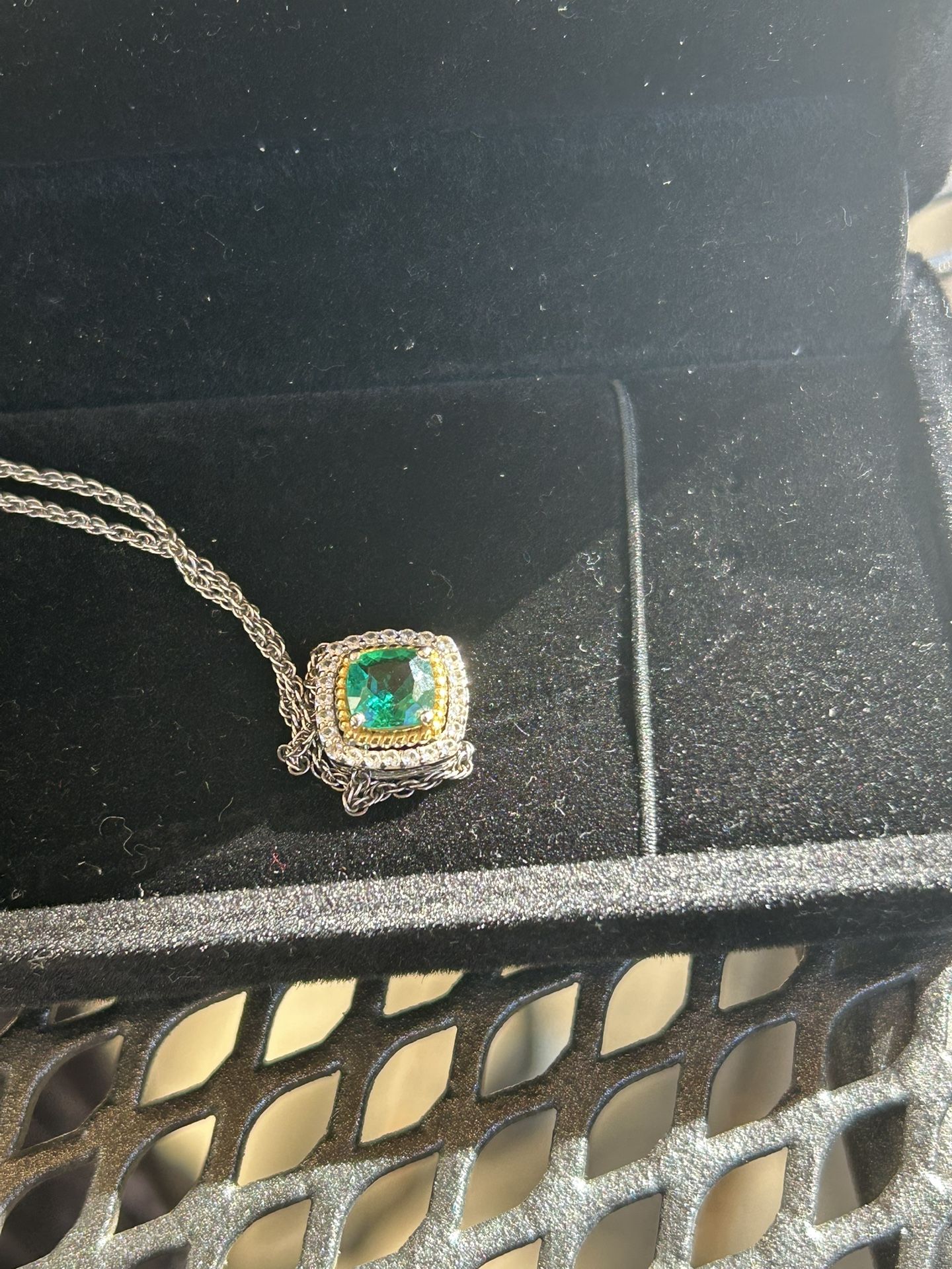 Kay Jewelers diamonds, emerald and white gold necklace Images may be subject to copyright. Learn
