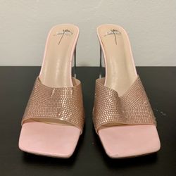 Bisou Bisou Michele Bohbot Pink Embellished Rhinestone Mules Heels Shoes