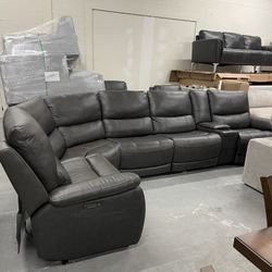 Wylder Leather Power Reclining Sectional with Power Headrests
