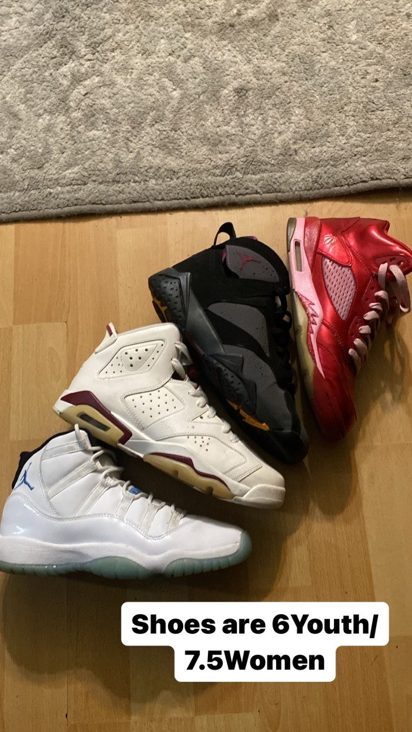 Jordan 11, Jordan 5,Jordan 6,Jordan 7 All Size 6 Youth /7.5 Women