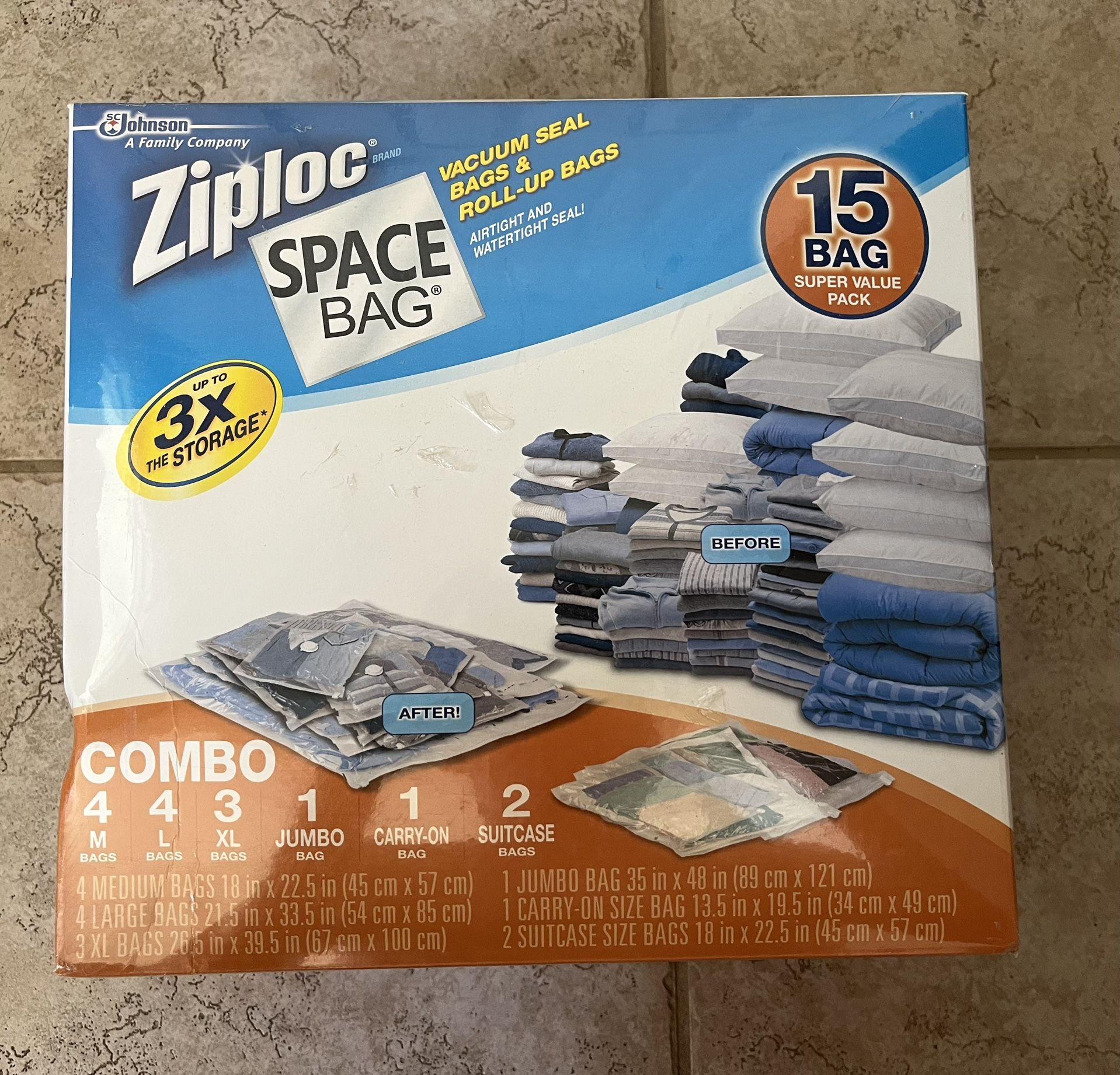 Brand New 15 Pack ZIPLOC Vacuum Seal Storage Space Bags Medium Large X-Large