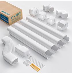 4" 16Ft Mini Split Line Set Cover with Flexible Duct, Paintable, White