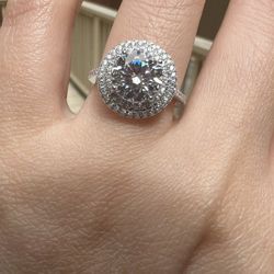 New Moissanite Engagement Ring 10H10A 2CT 18K White Gold Plated Sterling Silver