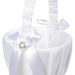 White Satin Flower Girl Basket 
