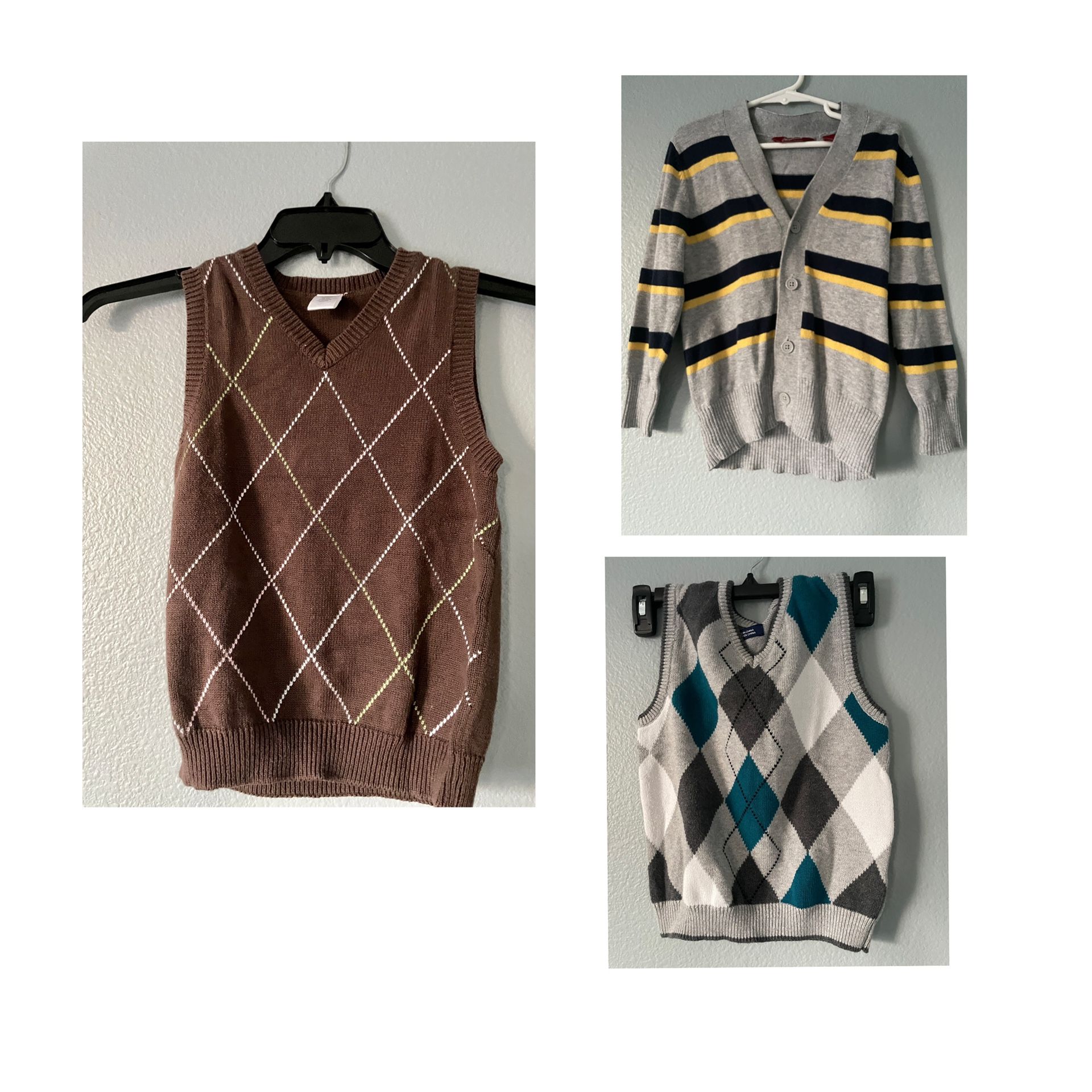 Bundle Gymboree Knit Gray Sweater Vest  Rectangular Pattern Applique Sz (5-6 t ) Bundle