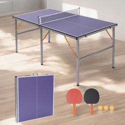 Ping Pong Table, Portable Foldable Table Tennis Game Set with 1 Net 2 Paddles 3 Balls, Indoor/Outdoo