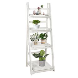 4 Tier Ladder Shelf Storage Rack Foldable Wood Stand Bookshelf Bookcase Plant