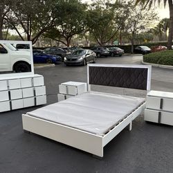 Beautiful Bedroom Set Queen Size Solid Wood White Color Like New by Malaysia Furniture