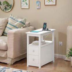 Basic Coffee Table, 2-Tier Modern Coffee Table with Open Shelf, Easy Assembly Side Table, for Living Room, Bedroom, Home Office, White