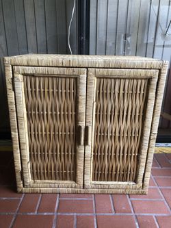 LIKE NEW - 1980s Vintage Bohemian Wicker and Rattan Cabinet
